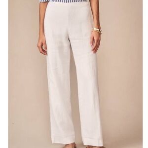J. McLaughlin Cream Wide-Leg Linen Trousers